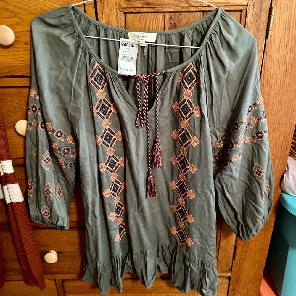 Entro Women’s Green Boho Blouse Top